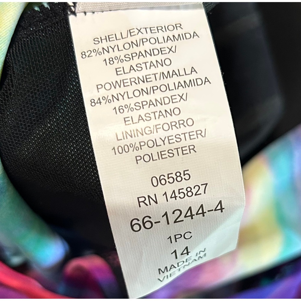 Longitude One Piece Swimsuit Sz 14 Multicolor Abstract Triple X Back Long Torso - Picture 4 of 11